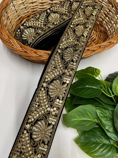 Velvet Lace Design with Zari work - Black